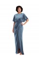Best Flutter Sleeve Open Back Velvet Maxi Prom Dress with Pockets & Draped Wrap Skirt