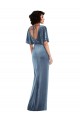 Best Flutter Sleeve Open Back Velvet Maxi Prom Dress with Pockets & Draped Wrap Skirt