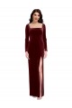 Best Sleek Square Neck Spaghetti Straps Velvet Prom Dress with Side Slit