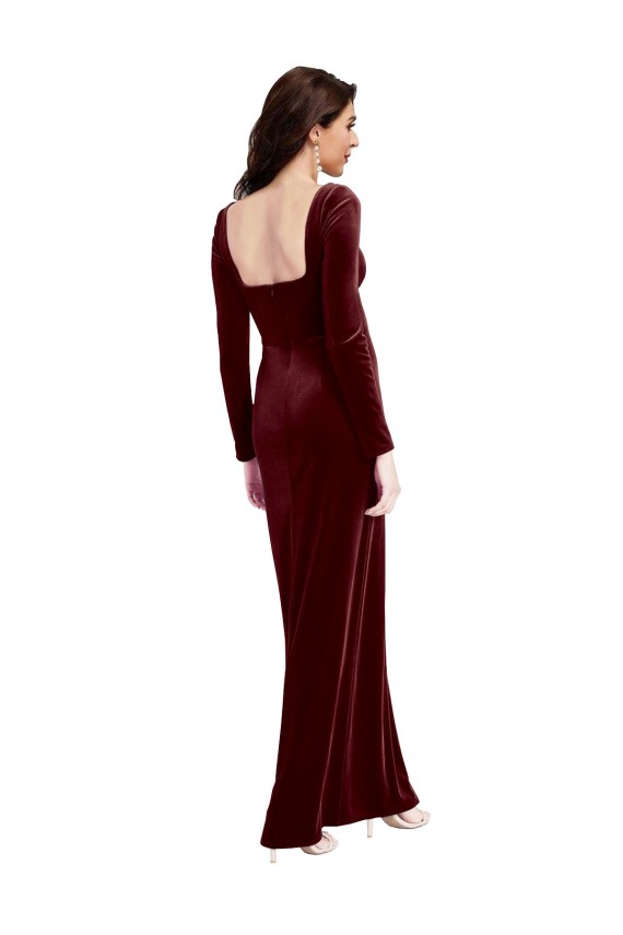 Best Sleek Square Neck Spaghetti Straps Velvet Prom Dress with Side Slit