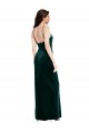 Best Straight Neckline Spaghetti Straps Long Velvet Prom Dress with High Side Slit