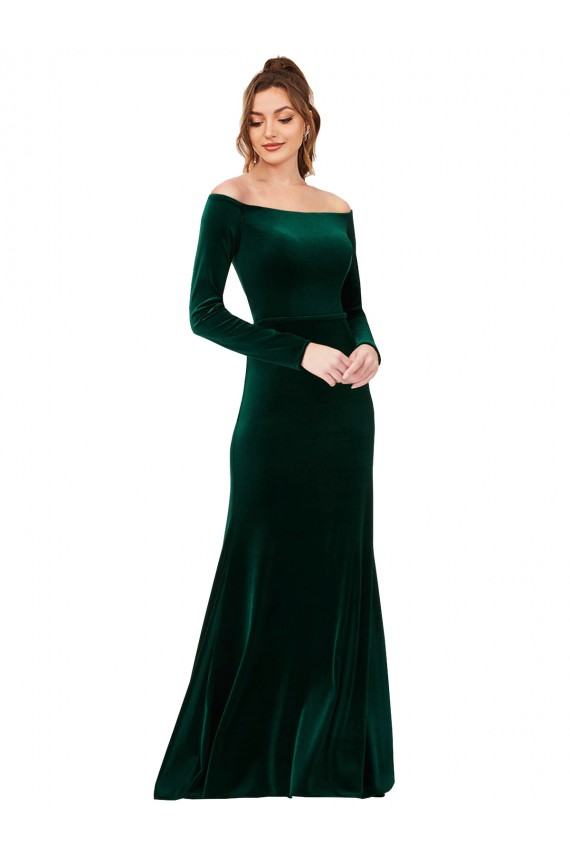 Best Off the Shoulder Long Sleeves Stretch Velvet Prom Dress