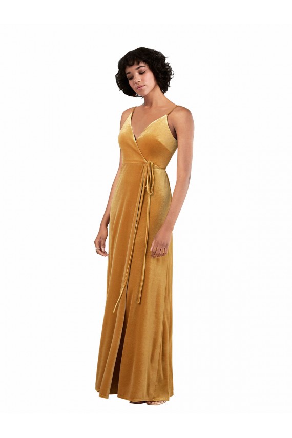 Best Romantic Velvet Floor Length Prom Dress with Wrap Detail