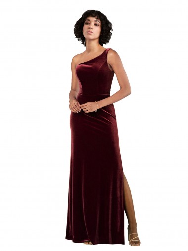 Best One Shoulder Floor-Length Velvet Prom Dress