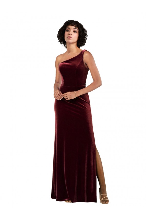 Best One Shoulder Floor-Length Velvet Prom Dress