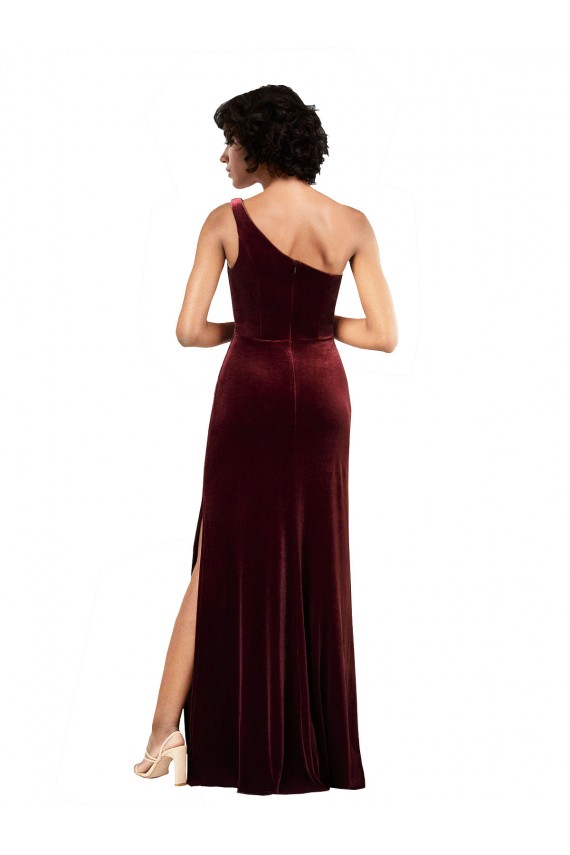 Best One Shoulder Floor-Length Velvet Prom Dress