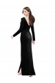 Best Long Sleeves Velvet Prom Dress with V-Neckline and Thigh Slit