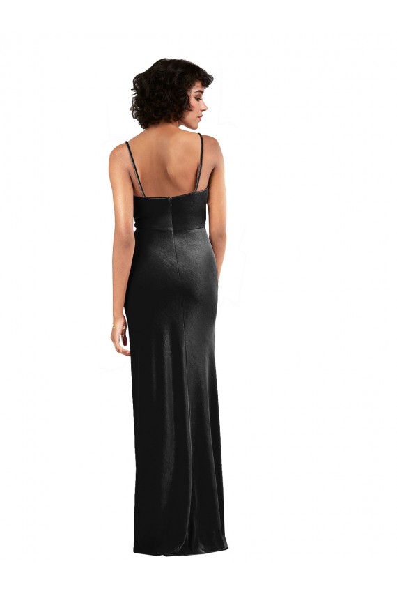 Best Modern Floor-Length Velvet Prom Dress with Cowl Neck and Spaghetti Straps