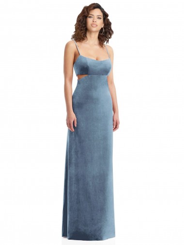 Best Spaghetti Strap Long Full Length Velvet Maxi Prom Dress