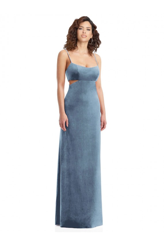 Best Spaghetti Strap Long Full Length Velvet Maxi Prom Dress