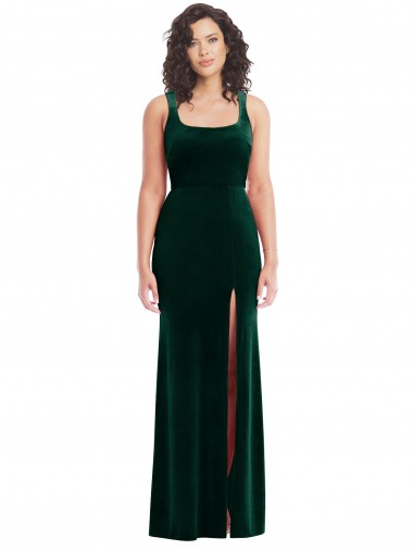 Best Square Neck Long Velvet Maxi Prom Dress