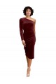 Best One Shoulder Fitted Short Midi Length Velvet Prom Dress