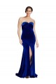 Best Strapless Ruched Velvet Prom Dress with Sweep Train and Front Slit