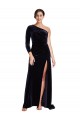 Best One Sleeve Long Velvet Prom Dress with Thigh High Split