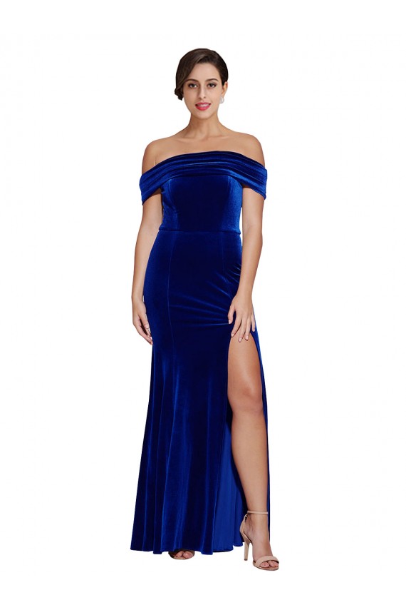 Best Full Length Long Velvet Prom Dress with Side Split