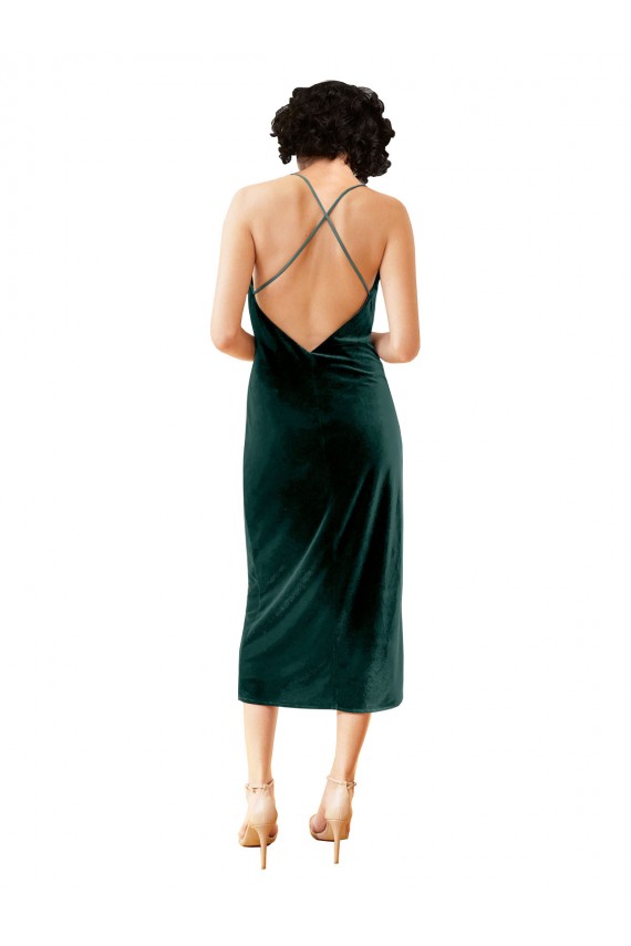Best Midi Length Sleek Cowl Neckline Short Velvet Cocktail Prom Dress / Homecoming Dress